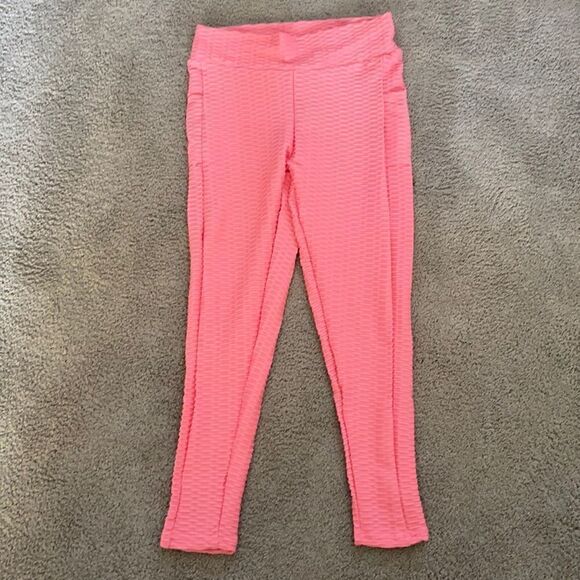 Women’s Leggings/High Waisted Yoga Pants Textured Pink w/pocket Size XL NEW - Picture 1 of 12